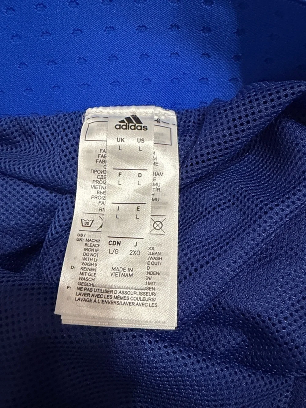 adidas Royal Blue Athletic Jersey with White Logo large